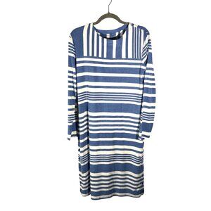 Coolibar Striped Long Sleeve UPF 50+ Cotton Dress M light denim Blue White